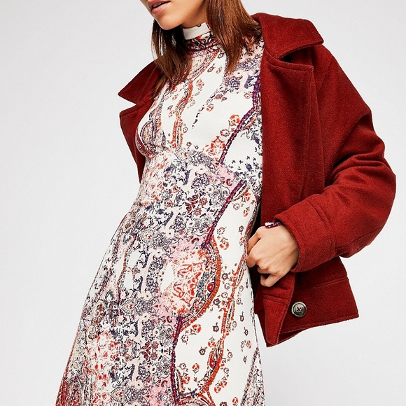 🌺 NWT✨️ Free People All Dolled Up Longsleeve Boho Dress Orange Ivory - Picture 16 of 16